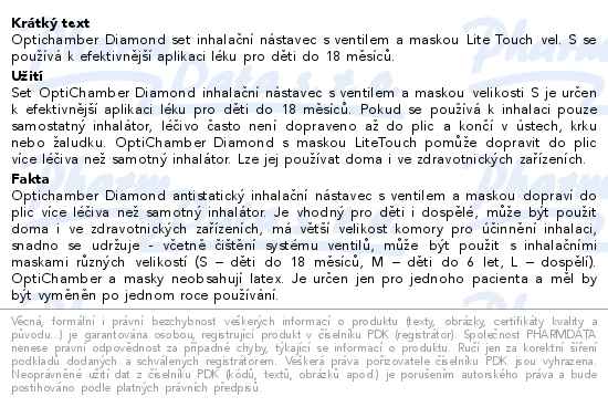 Optichamber Diamond set inhalan nstavec+Maska S