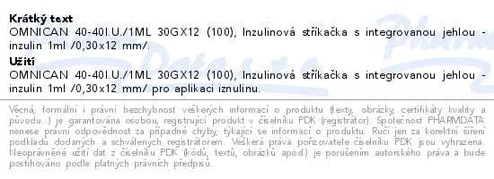 Inj.stk.ins.1ml/30x12/U40 Omnican 100ks 9161627