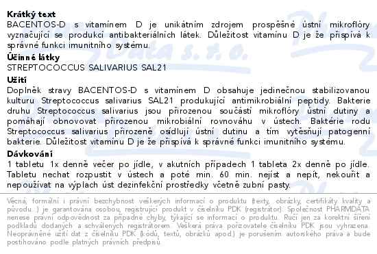 BACENTOS-D orln probiotikum 20 tablet