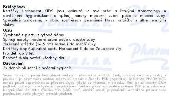 Herbadent Kids Zubn kartek do 8 let 1 ks