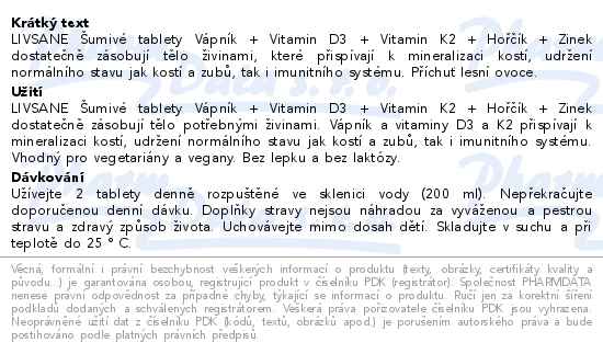 LIVSANE umiv tablety Vpnk + Vitamin D3+K2 20ks