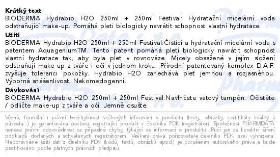 Bioderma Hydrabio H2O 250ml + 250ml Festival