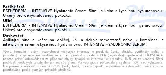 ESTHEDERM Intensive Hyaluronic Cream 50ml