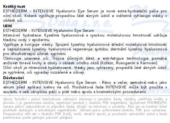 ESTHEDERM Intensive Hyaluronic Eye Serum 15ml